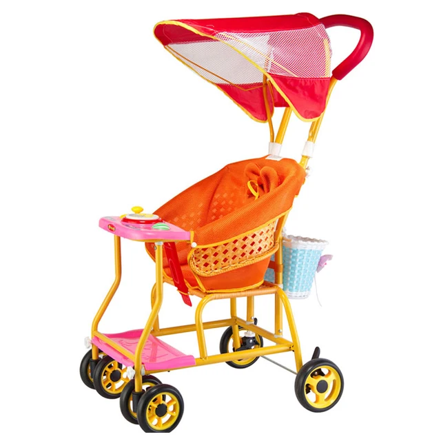 $US $59.83  Plastic Rattan Four Wheel Baby Stroller Dinner Plate Storage Basket Ultra Portable Baby Umbrella Pr