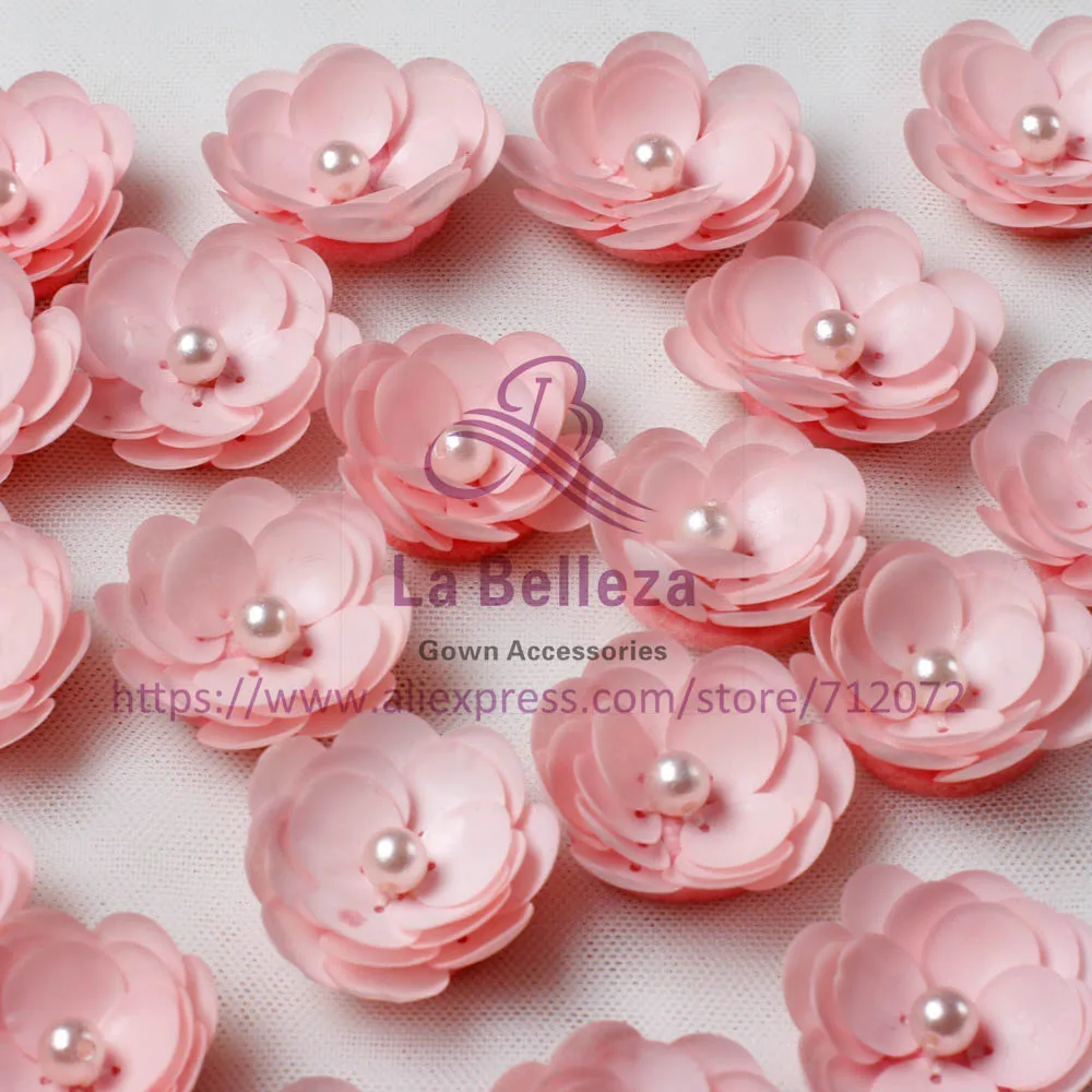 La Belleza белый/розовый/черный 3D блестки жемчужные цветы 3 см 30 шт./лот JZ1803 - Цвет: Розовый
