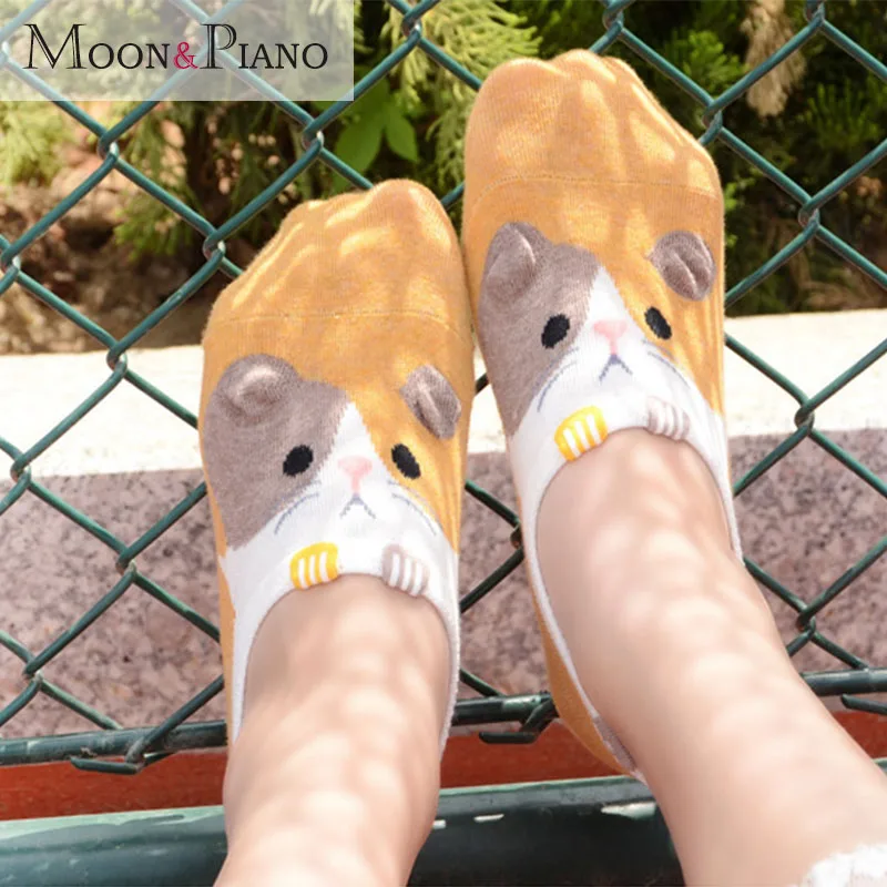 

2019 Spring And Summer Models Three Dimensional Cotton Invisible Sock Silicone Non-slip Cartoon Puppy Shallow Mouth Boat Socks