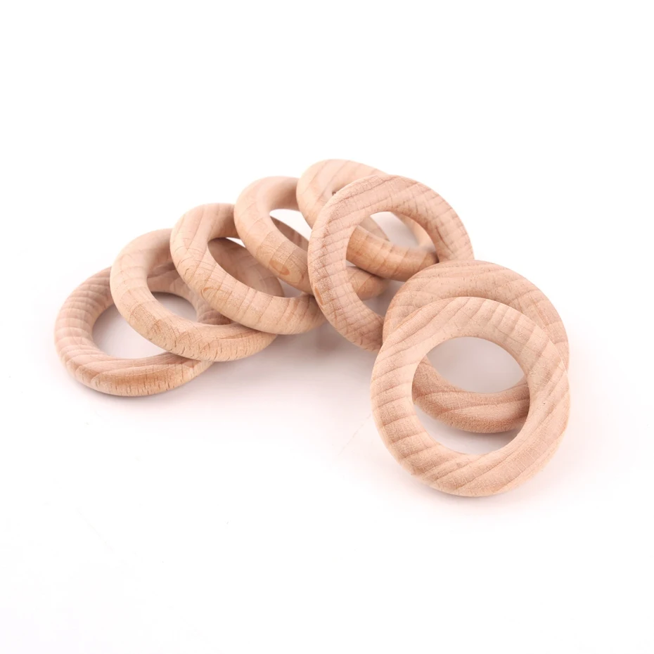 

50PCS 40mm Beech Wooden Ring Food Grade Wood Teether Sensory Chewing Toys DIY Crafts Accessories Baby Teething Raw Ring