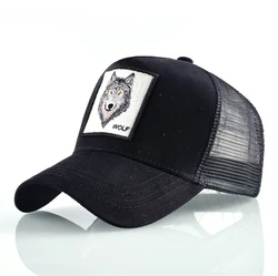 Enhanced Unisex Trucker Cap with Wolf Embroidery Patch - Breathable Mesh Design - 56 - 59cm (Black)
