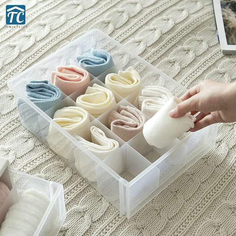 8 Grids 12 Drawer PP Plastic Underwear Storage Box Transparent