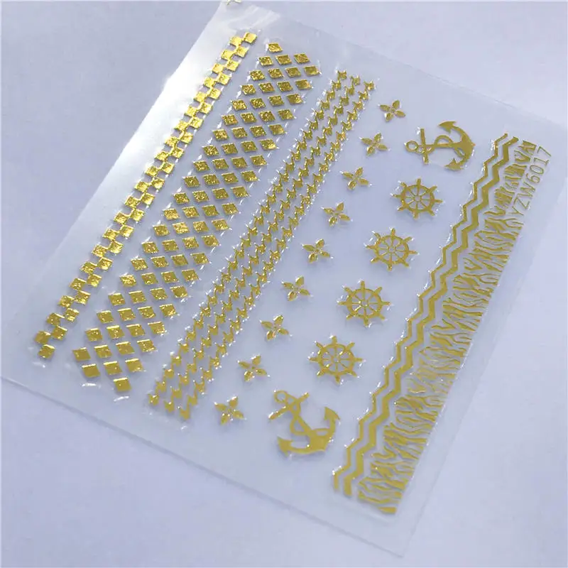 YWK голографические золотые 3D наклейки для ногтей, лист кокосового дерева, голографический лазер, клейкая наклейка, наклейка для маникюра, украшения для ногтей, 1 лист