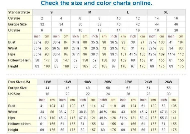 Size 16 Dresses Chart
