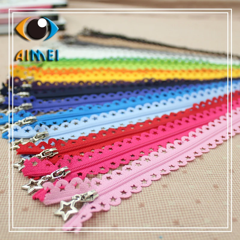 

color five star lace zippers 25cm with close-end zips Hollow nylon zipper Clasp for clothes diy material zip fastener for sewing