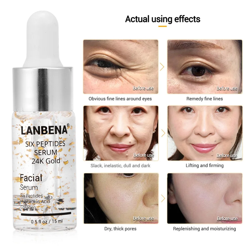 

LANBENA Vitamin C Serum Six Peptides Serum 24K Gold Anti-Aging Moisturizing Remove Freckle Dark Spot Skin Whitening Brighten