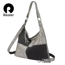 Realer handbag women patchwork pattern crossbody shoulder bag high quality genuine leather female messenger bag large capacity