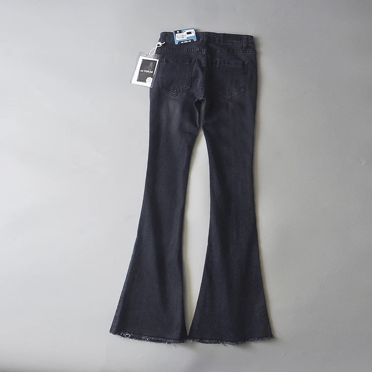 Calças de Brim para Mulheres 2020 do Vintage de Cintura Baixa Incendiar Elásticas Estilo Retro Fundo Sino Magro Calça Jeans Feminina Azul Escuro Denim Perna Larga Calças 39 High Quality Moda Feminina