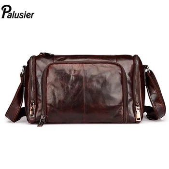 

New Retro Fashion Genuine Leather Men Messenger Bag Oil Wax Cowhide Male Business Casual Crossbody Shoulder Bag