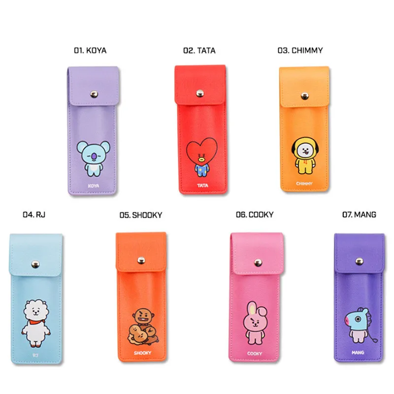 

New Kpop Bangtan Boys PU Pencil Case Pen Bag Cartoon CHIMMY COOKY KOYA TATA MANG RJ SHOOKY Pouch Stationary Bags
