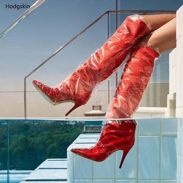 Clear Plastic Bag Shoes Women Red High Heeled Sandals Stiletto Clear Plastic Bag Shoes Women Red High Heeled Sandals Stiletto Pointed Toe Brand Fashion