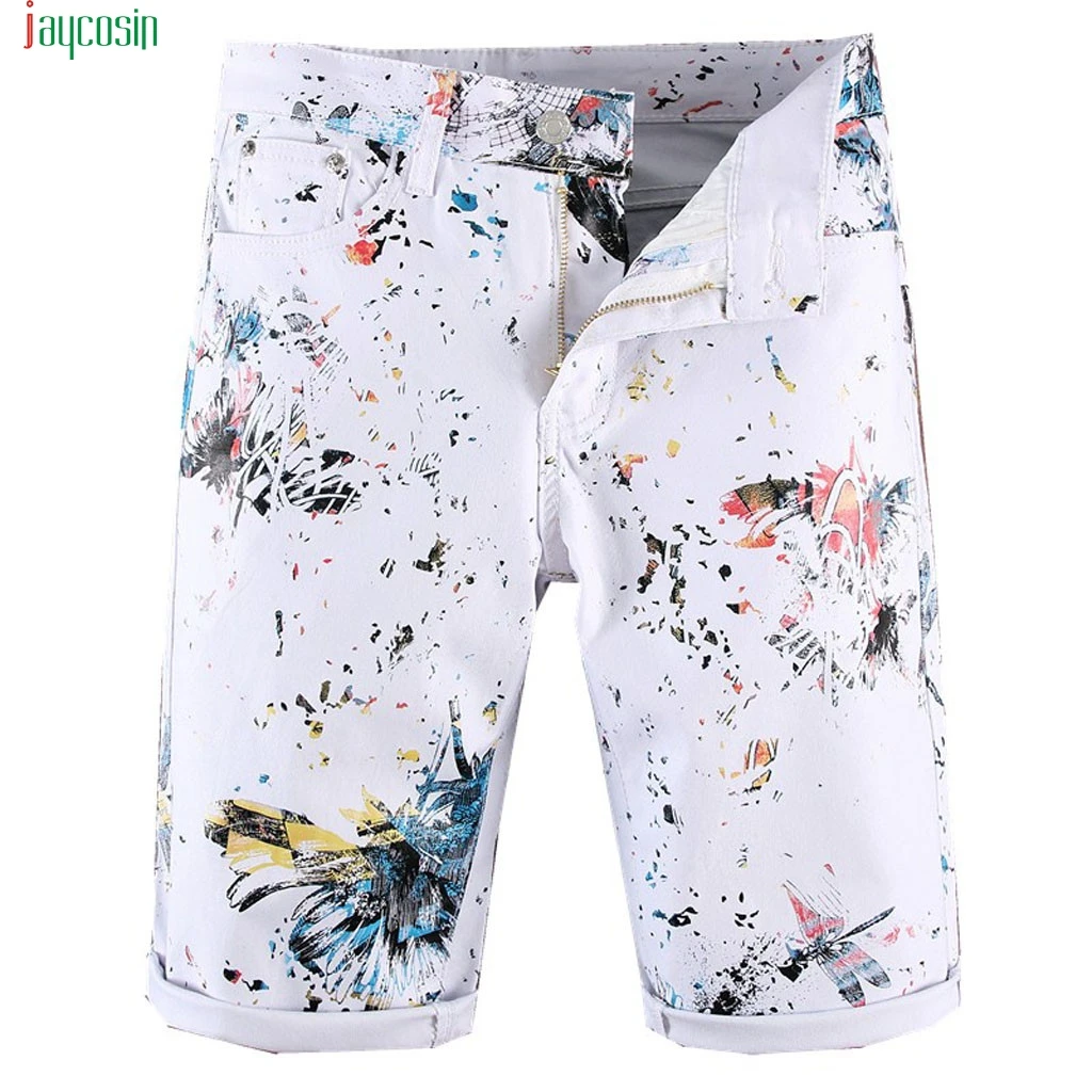 Jaycosin мужские тонкие джинсовые шорты с принтом модные повседневные узкие брюки белые шорты Pantalones De Mezclilla Impresos