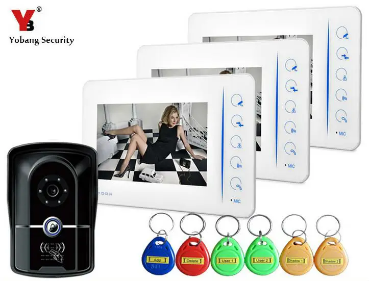 Best Yobang Security Color Monitor 700TVL Camera Video Door Phone Intercom With 4CH Monitor Function RFID Keyfob Doorbell System