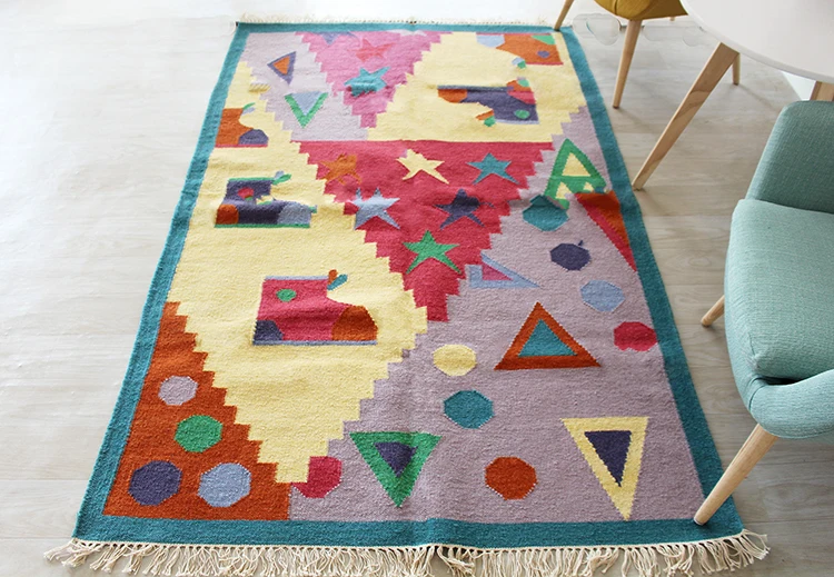 Индийское ручное плетение из чистой шерсти килим Kilrim дети мультфильм прекрасный цвет графический Carpetgc193kilimyg40