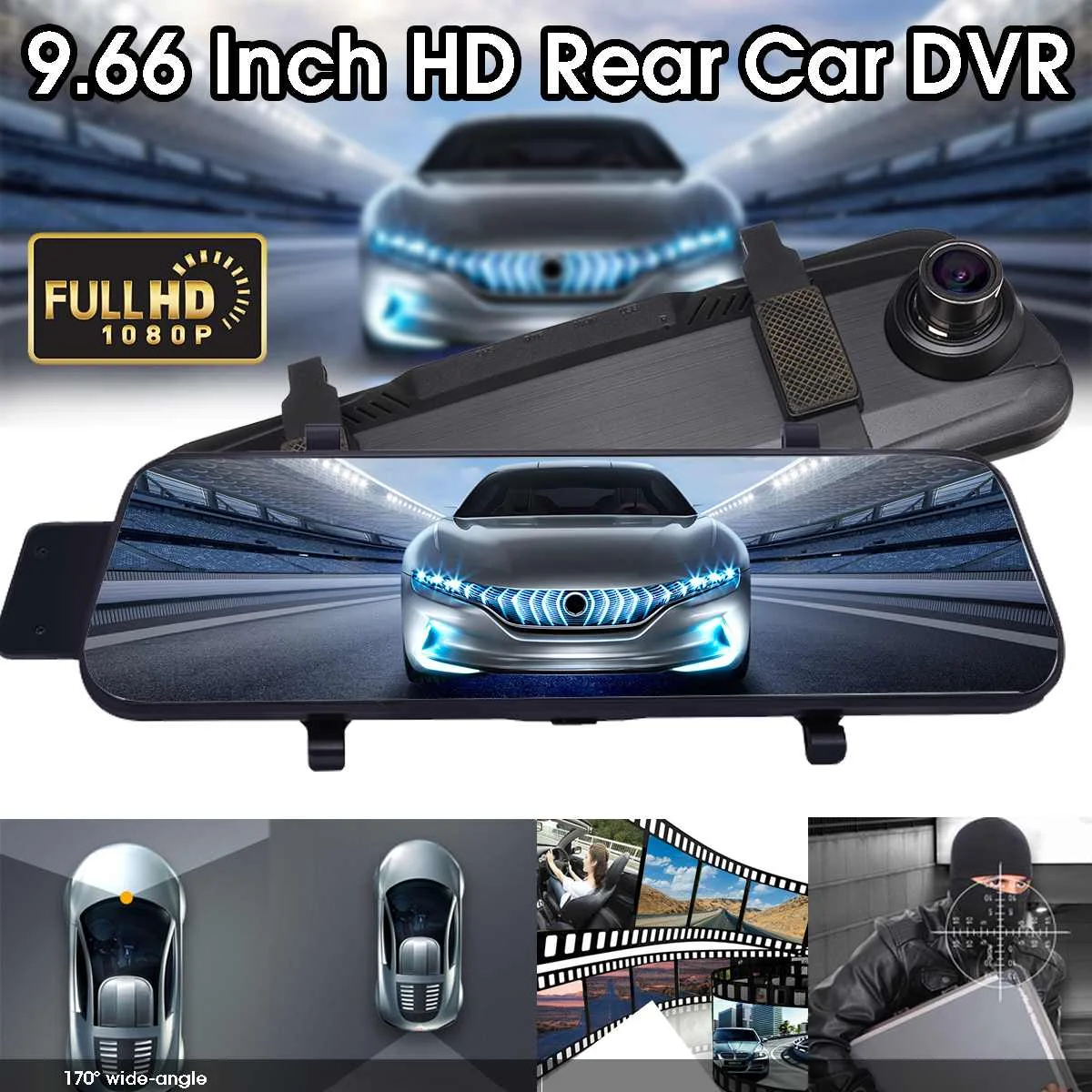 

9.66'' Car DVR Camera Rearview Mirror Night Vision 170 Degree Wide Angle FHD 1080P Video Recorder Dash Cam Dual Lens Registrator