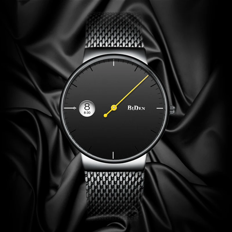 

Casual Mens Watches Simple Ultra thin Style Design Unique Creative Watch Mens Clock Steel Mesh Band Quartz Waterproof Wristwatch