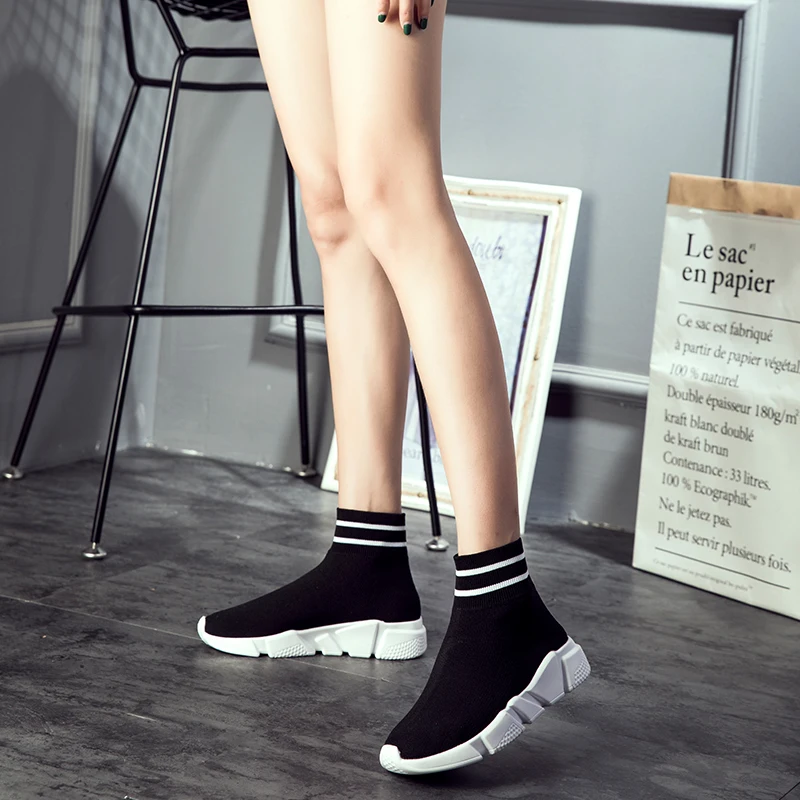 

2018 Autumn Running Shoes For Women High Top Socks Sneakers Women Breathable Sport Soft Barefoot Shoes Knitted Footwear Jogging