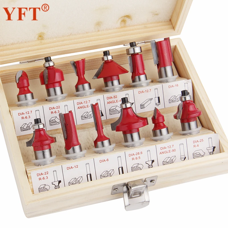 12pcs 1/2"/12.7mm Router Bit Set Carbide Milling Cutter Rotary Tools