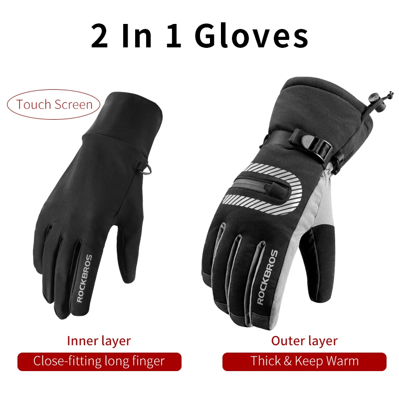ROCKBROS للتزلج للماء-30 قفازات الشتاء يندبروف الثلج قفازات على الجليد الثلوج الرجال النساء على الجليد الفتيات التزلج قفازات
