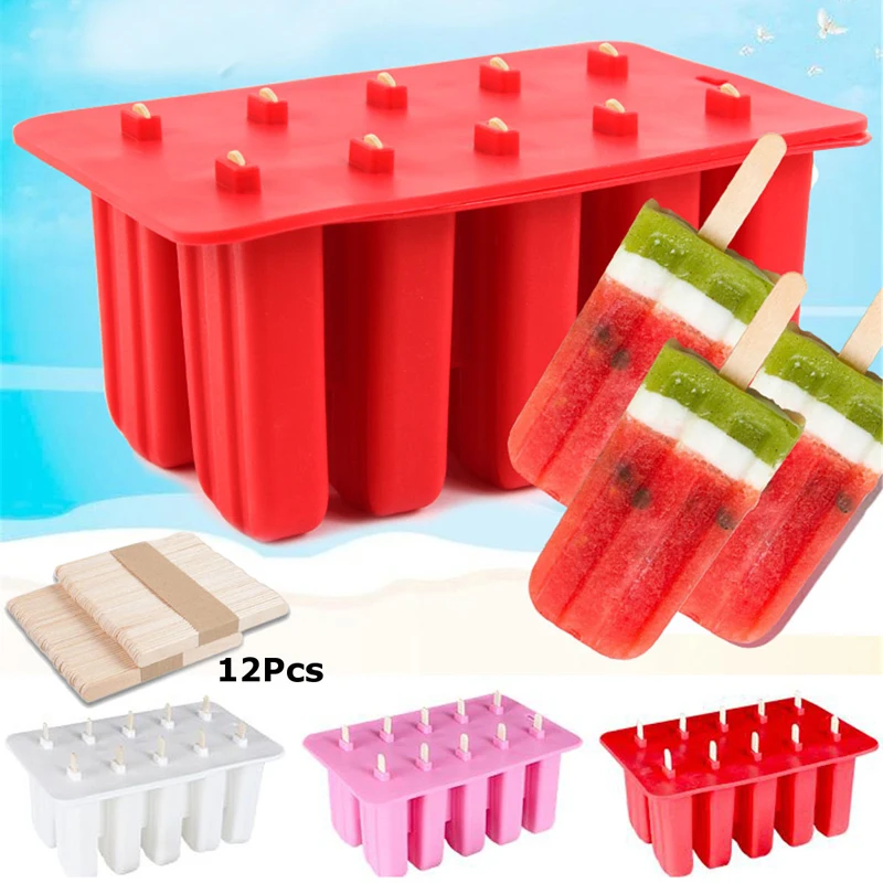 DIY 10 Cell Frozen Lolly Juice Maker Ice Cream Pop Mold Popsicle Yogurt Icebox