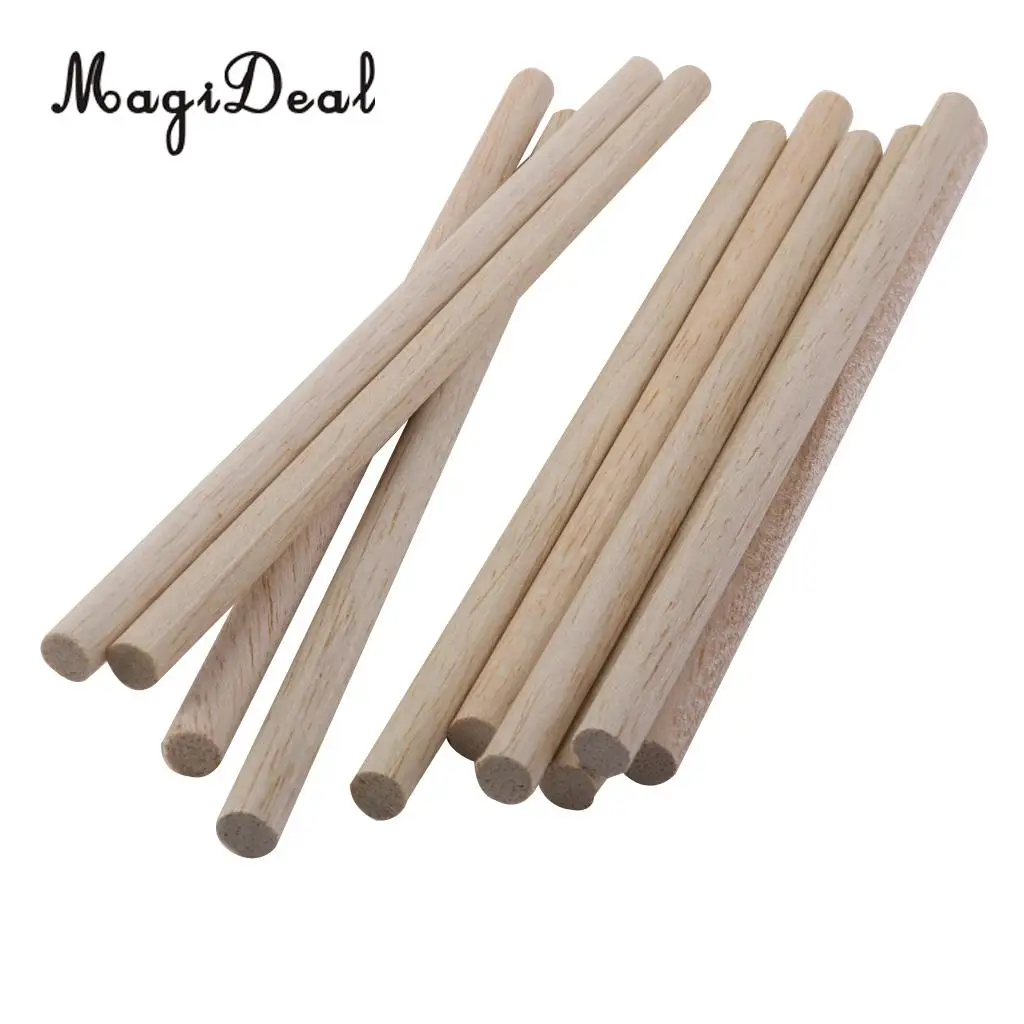MagiDeal 10pcs Round Natural Wood Sticks DIY Hobby Craft Dowels Pole Rods For DIY Home Garden Decoration Tools Accessory 8mm 