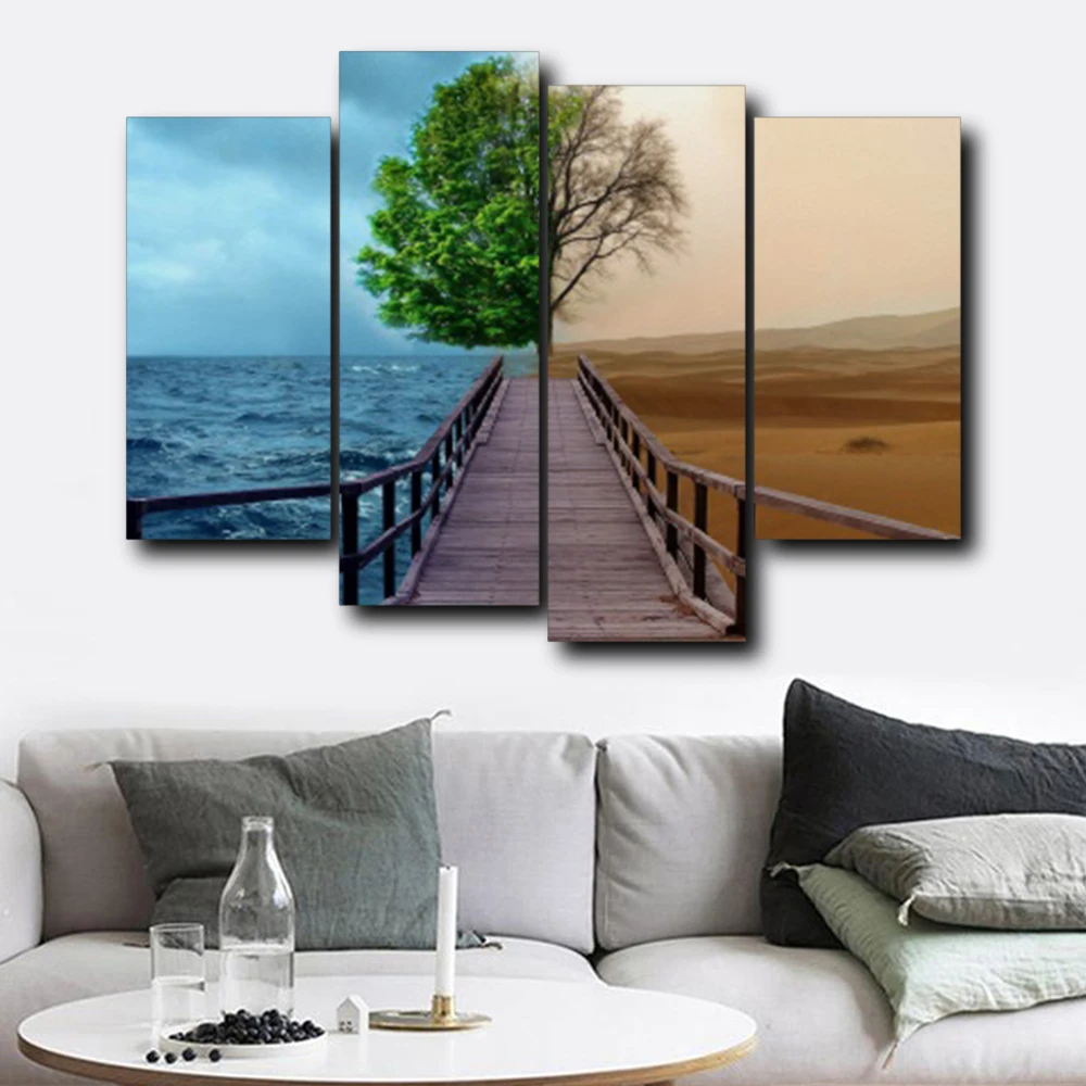 

Laeacco Canvas Painting Calligraphy Natural Tree Bridge Posters and Prints Wall Art Pictures for Living Room Home Wedding Decor