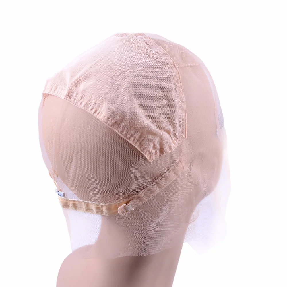 1Pc Beige Full Lace Wig Cap Base For Making Full Hand Made Wigs With Adjustable Straps Glueless Weaving Cap Customize Hairnets