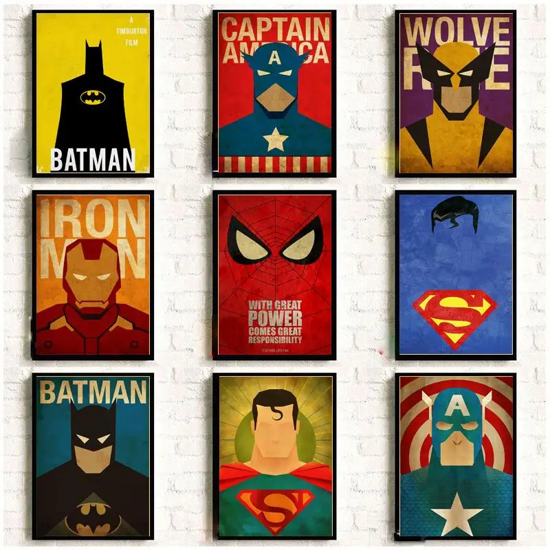 Marvel Minimal Super Heroes Vintage Posters For Home Decor Kraft
