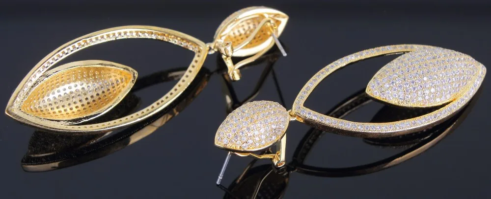 Unique Long Drop Earrings Setting wiht AAA Cubic Zirconia Stone Luxury Wedding Earrings Bridal Accessory Gifts