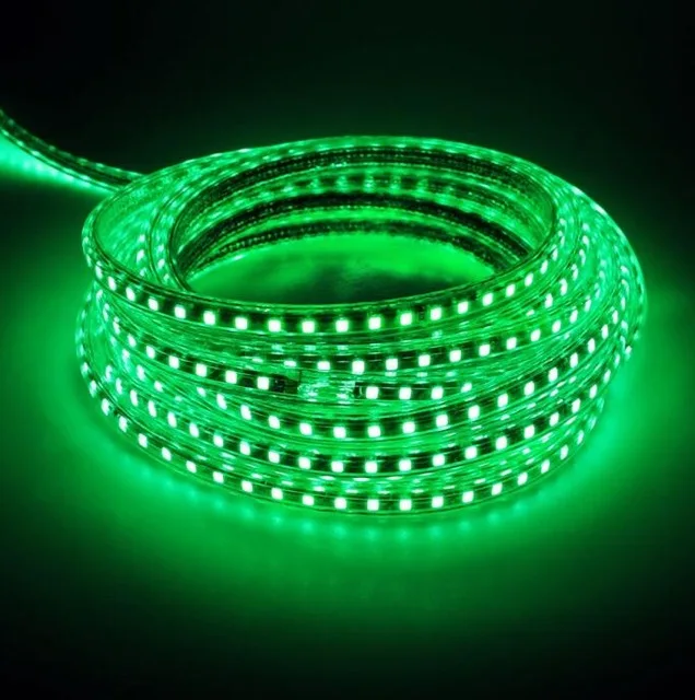 AC 220 В светодиодный светильник 2835 водонепроницаемый IP67 IP68 светодиодная лента с вилкой питания Светодиодная лента теплый белый синий красный зеленый желтый - Испускаемый цвет: Зеленый
