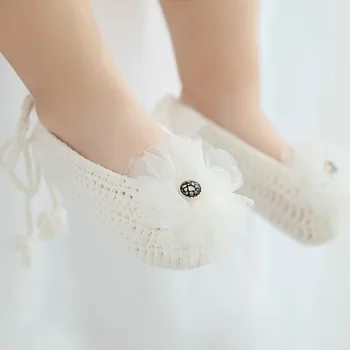 

New Solid Lace Baby Shoes Crochet Photography Props Set Handmade Boutique Baby Shoes Crib Soft Sole Princess lace Baby Shoes