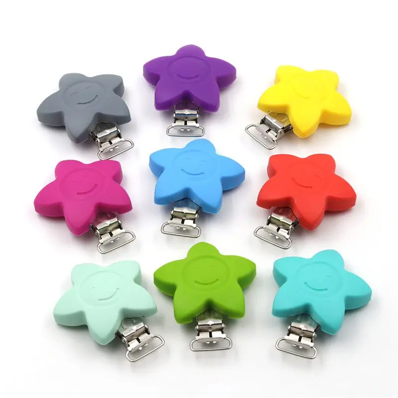 JOJOCHEW 2pcs Silicone Star pacifier clips Baby Safe Silicone Clip Charms For Pacifier Clip Chain Making Baby Shower Gift