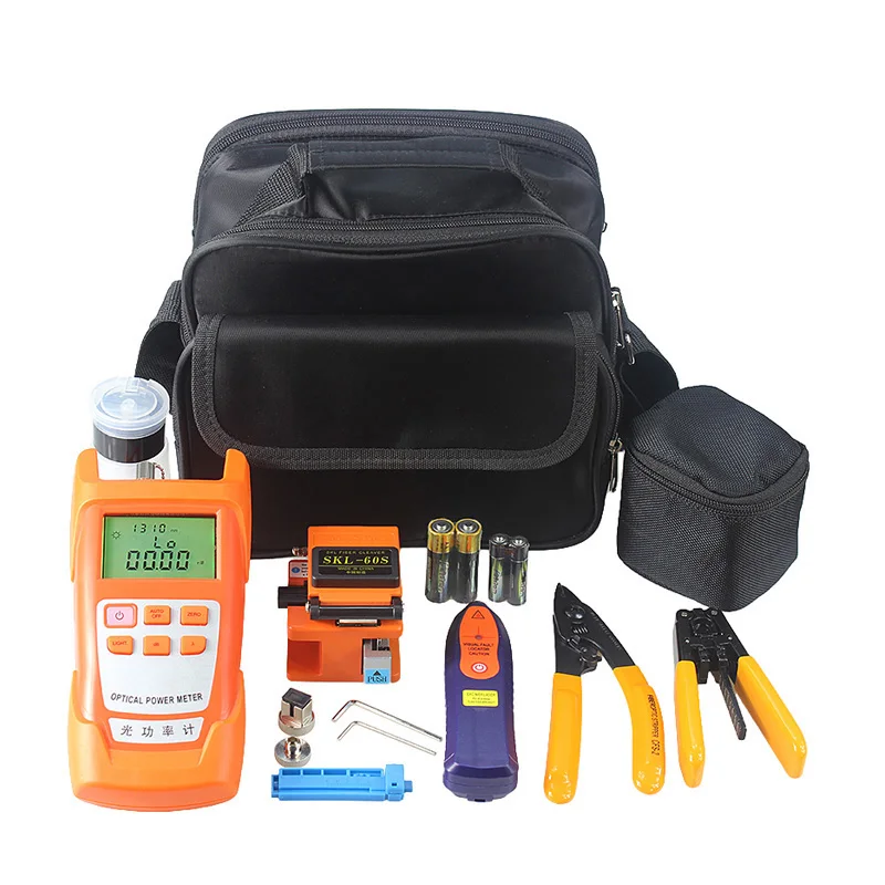 

Hottest 9 in 1 FTTH Fiber Optic Tool Kits with Fiber Cleaver and Optical Power Meter 5km Visual Fault Locator Wire stripper