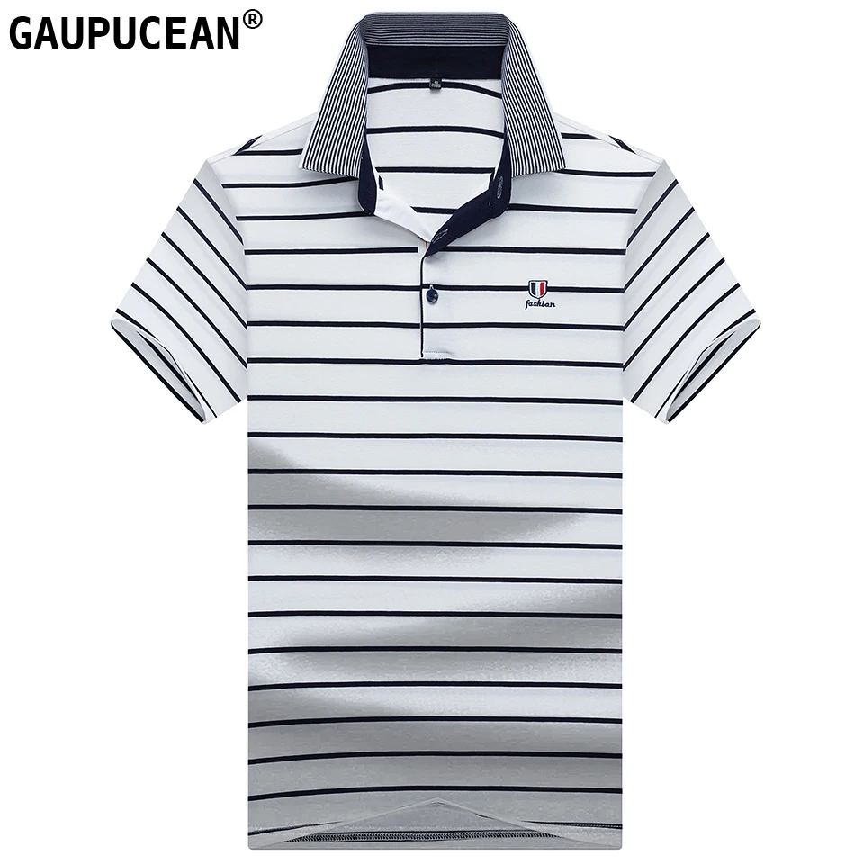 

95% Cotton 5% Spandex Polo Shirt Men Short Sleeve Asian Sizes Male Yellow White Blue Quality Fashion Stripe Man Polo-shirt