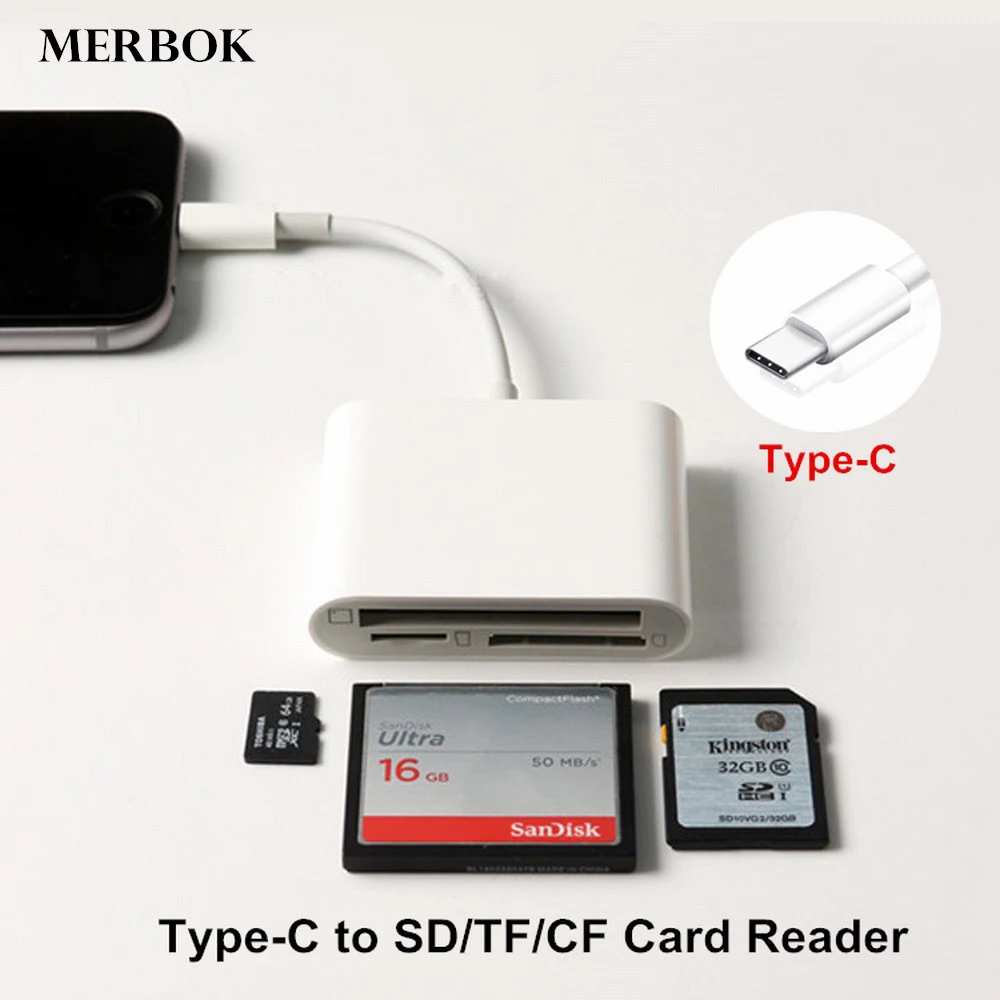 SD/TF/CF комплект цифровой камеры памяти считыватель карт OTG Тип C/USB C кабель для