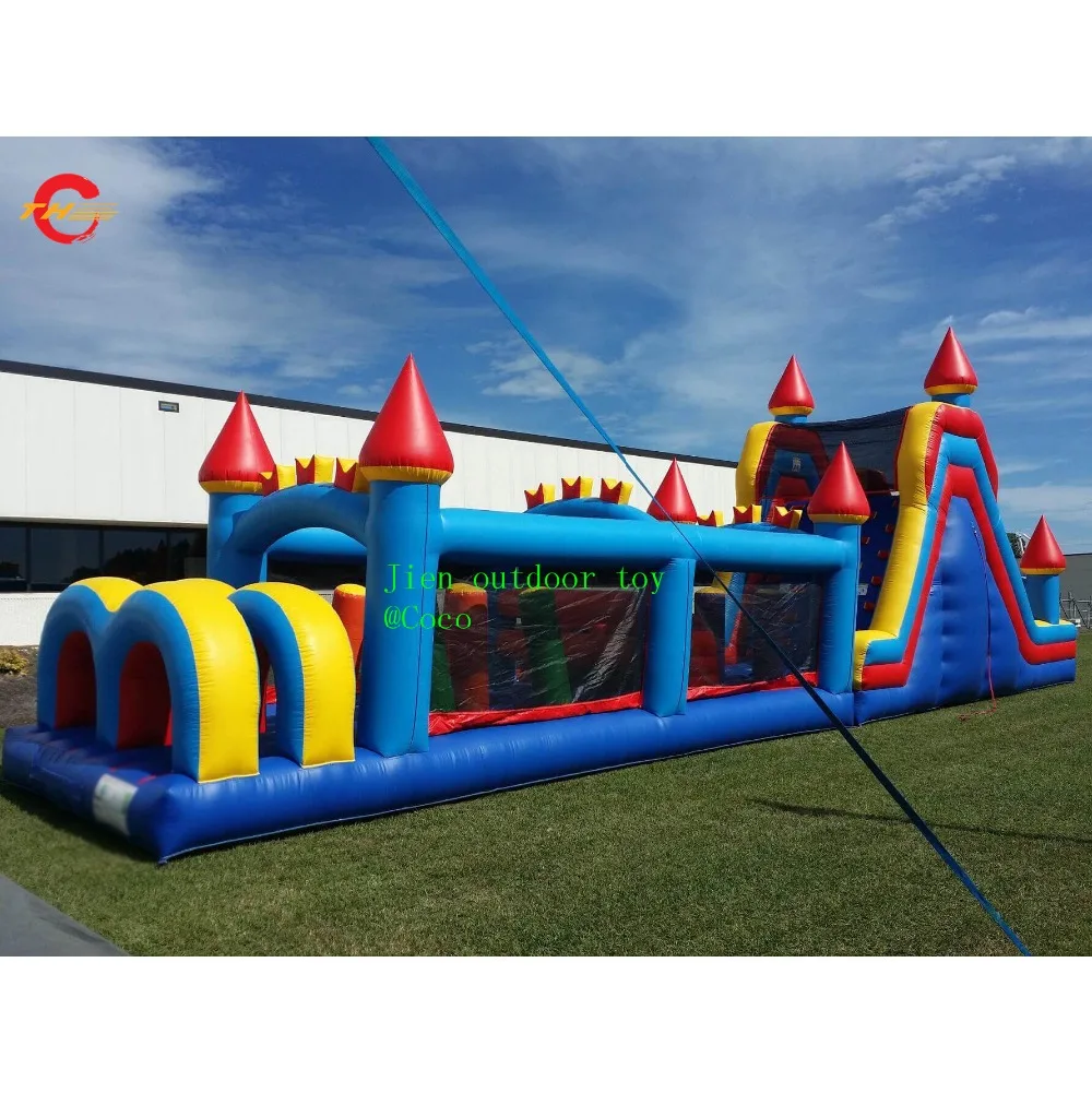 

free sea ship to port, 15x3m newest design giant amusement park inflatable obstacle course games, bounce slide with castle style