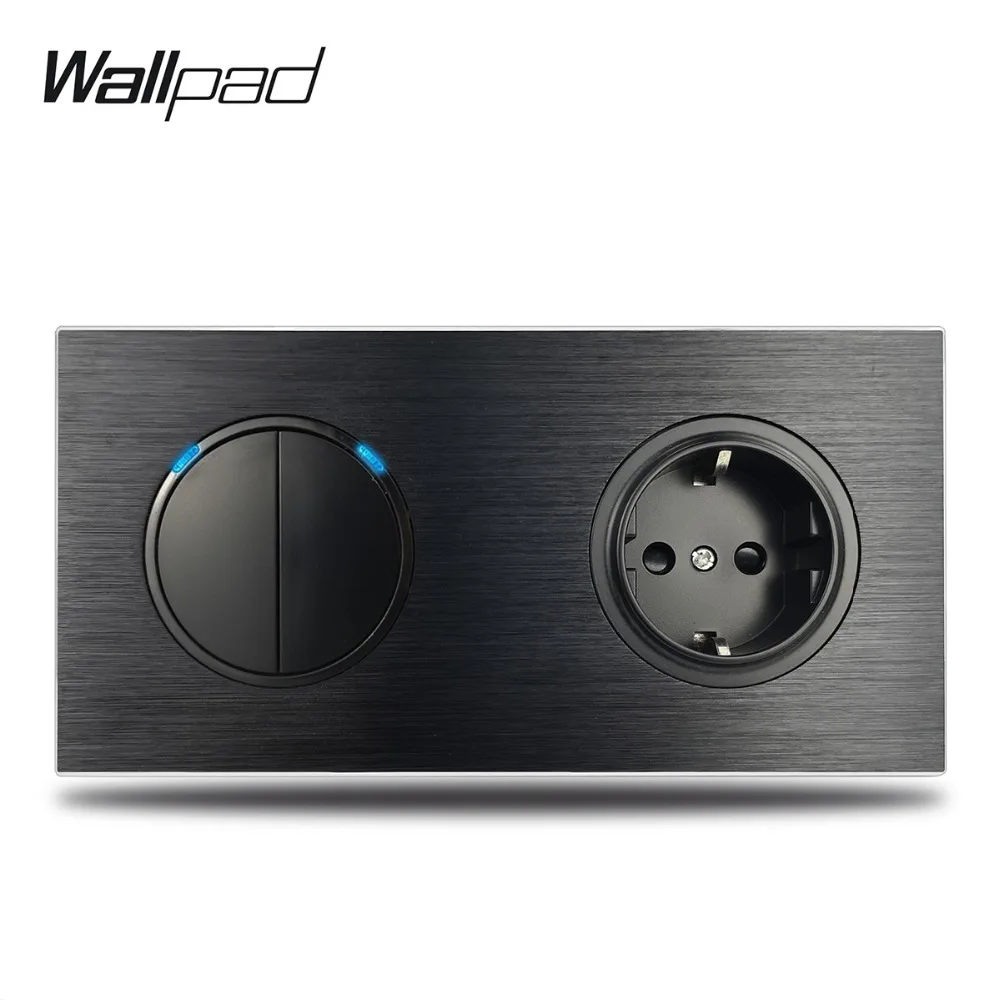 Wallpad L6 черный алюминиевый переключатель с 2 клавишами европейская настенная