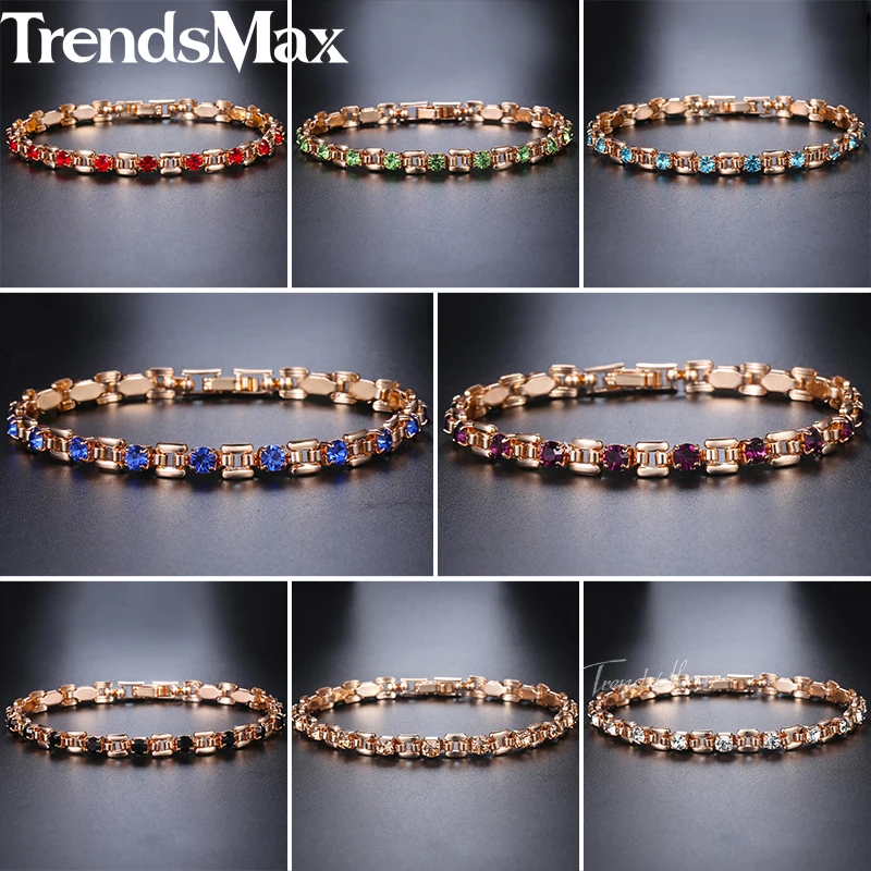 8 Color Cubic Zircon Bracelets For Women 585 Rose Gold Square Link Wristband Girlfriend Wife Gifts Women’s Jewelry 20.6cm GBM101