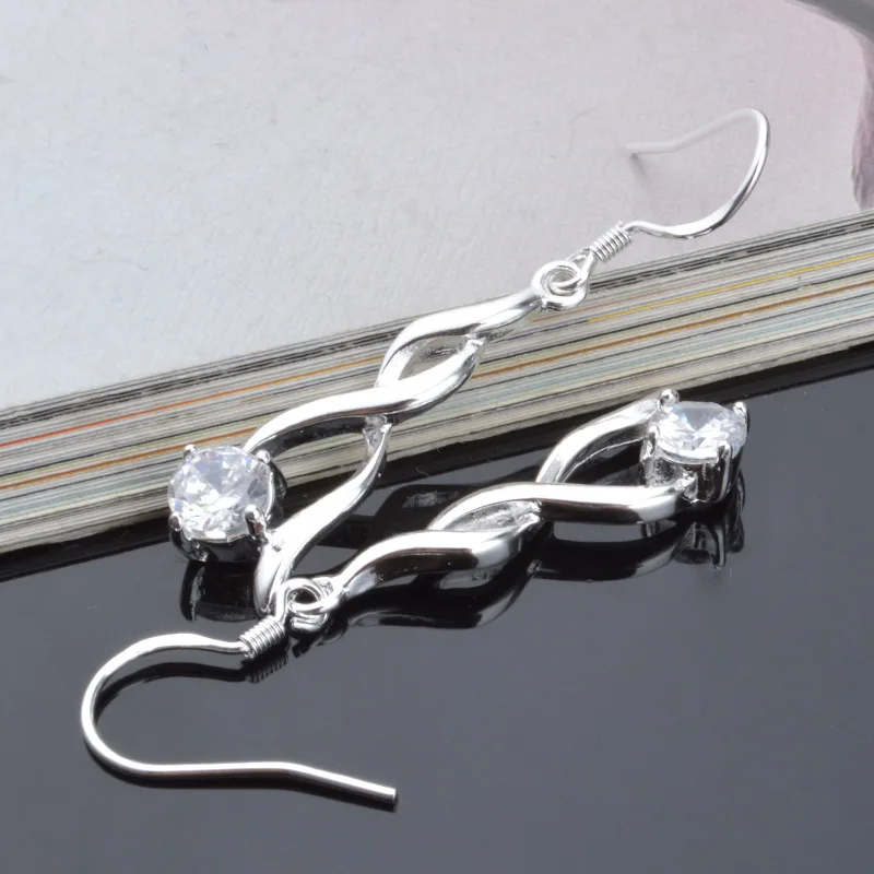 Модные AAA циркониевые серьги скрученная форма серьги-гвоздики длинные серьги с штампом для лучшего друга подарок серебряные ювелирные изделия