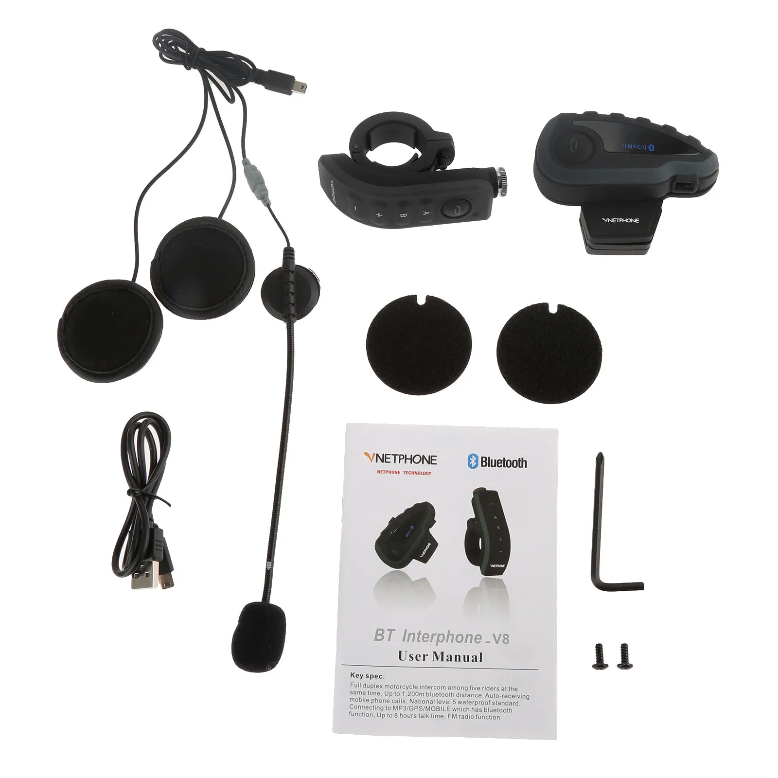 V8 1200M Bluetooth Motorcycle Helmet Headset For 5 Riders BT