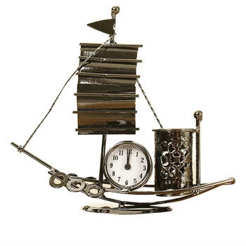 

Multi-functional Alarm Clock Sailboat Shaped Pen Holder Ornament for Living Room TB Sale
