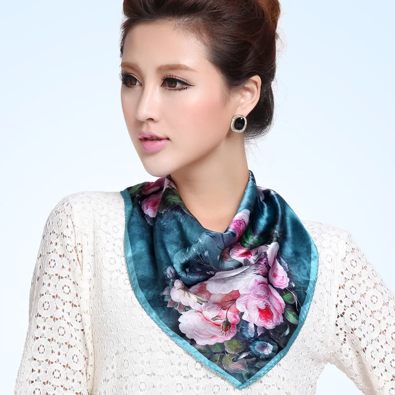 

[BYSIFA] Women 100% Mulberry Silk Small Square Silk Scarf Fashion Small Facecloth Scarf Autumn Winter Luxury Satin Brand Scarves