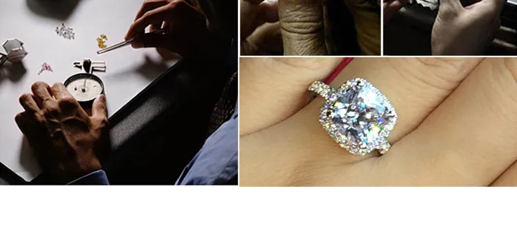 AINOUSHI Роскошные 3 карат Halo SONA обручальные кольца принцесса вырезанная подушка кольцо 925 серебро Женское Обручальное Кольцо