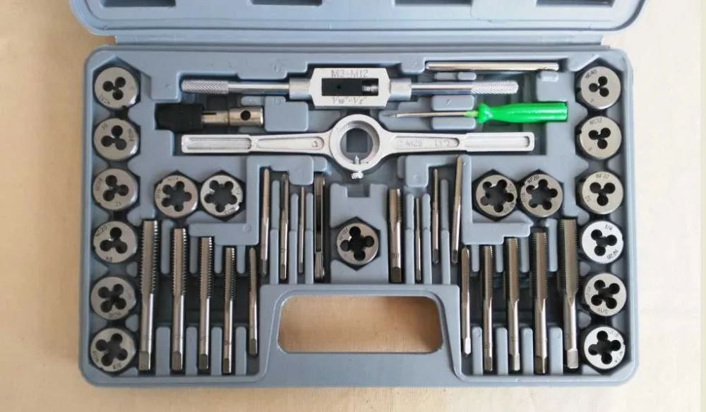 40pcskitHandinchThreadingtapdiesetthreadtaptoolsetwithbox
