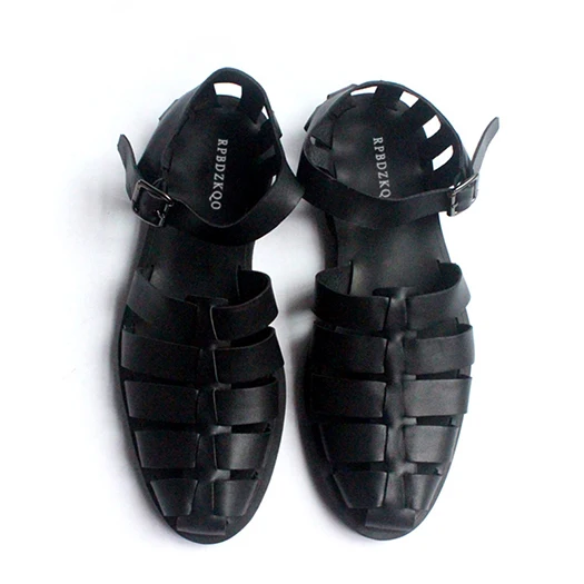Обувь роскошь большой размер ремень Мужчины гладиаторские сандалии лето черный кожа высокое качество закрытый носок Римский 45 Runway Японский - Color: Black