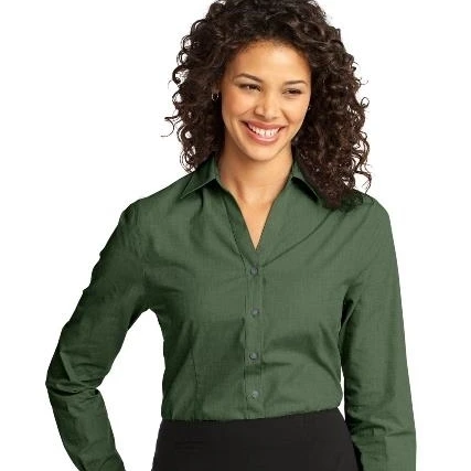 Port Authority L640 Ladies Crosshatch Easy Care Shirt Dark Cactus Green - 4XL (1)