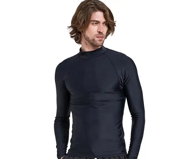 Мужские рубашки для купания с длинными рукавами и защитой от солнца, свободная одежда для спорта, UPF 50+ Защитная пляжная одежда, однотонные, белые, синие, черные, M 4XL - Цвет: Black