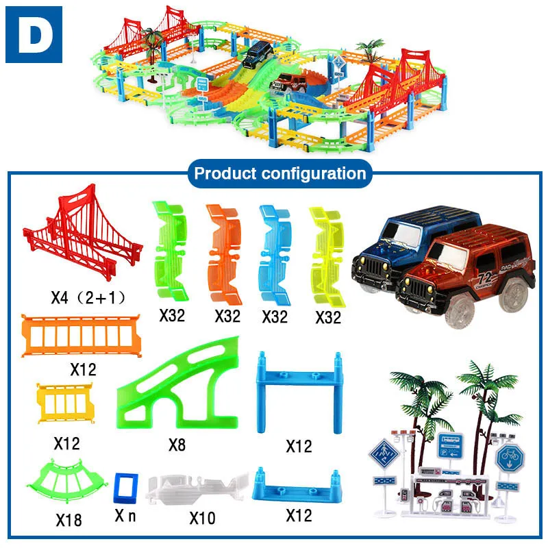 Подключение 2 типов железной дороги волшебный гоночный трек Игровой Набор DIY изгиб светящийся гоночный трек электронный флэш-светильник автомобиль игрушки для детей - Цвет: SET D