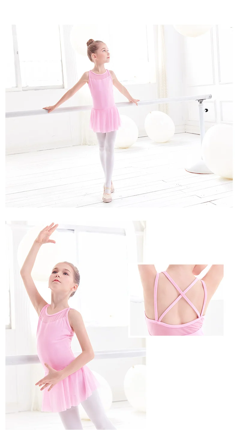 Сетчатое балетное платье трико для девушек, танцевальное платье, розовый, синий, на бретелях, гимнастический купальник для танцев