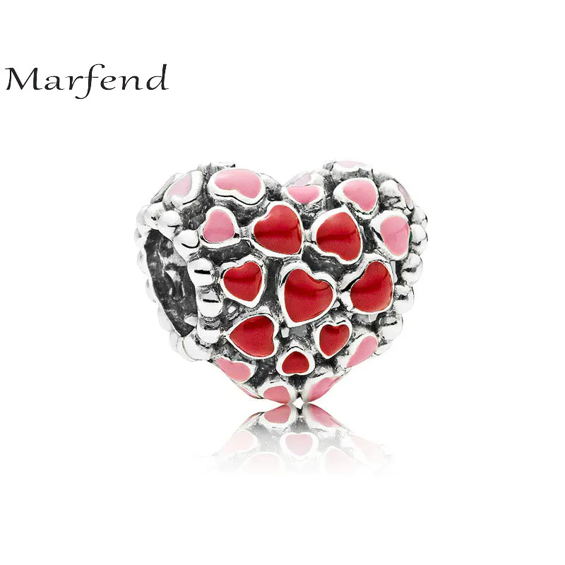 

Marfend Authentic 925 Sterling Silver Bead Hollow Pink Red Enamel Heart Valentine's Day Charm Fit Original Bracelet Gift